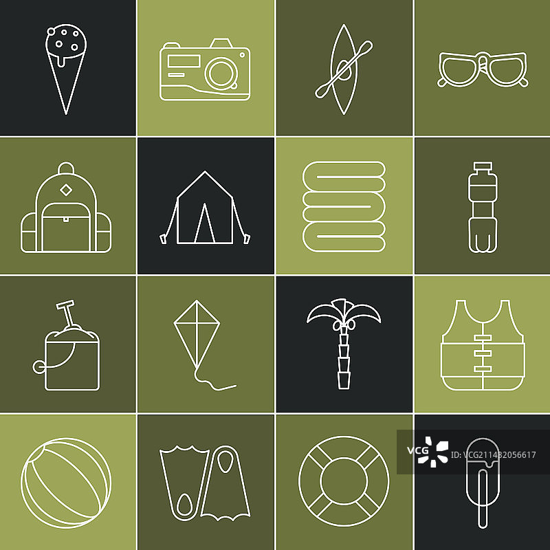 冰淇淋救生衣和水瓶线条组合图片素材