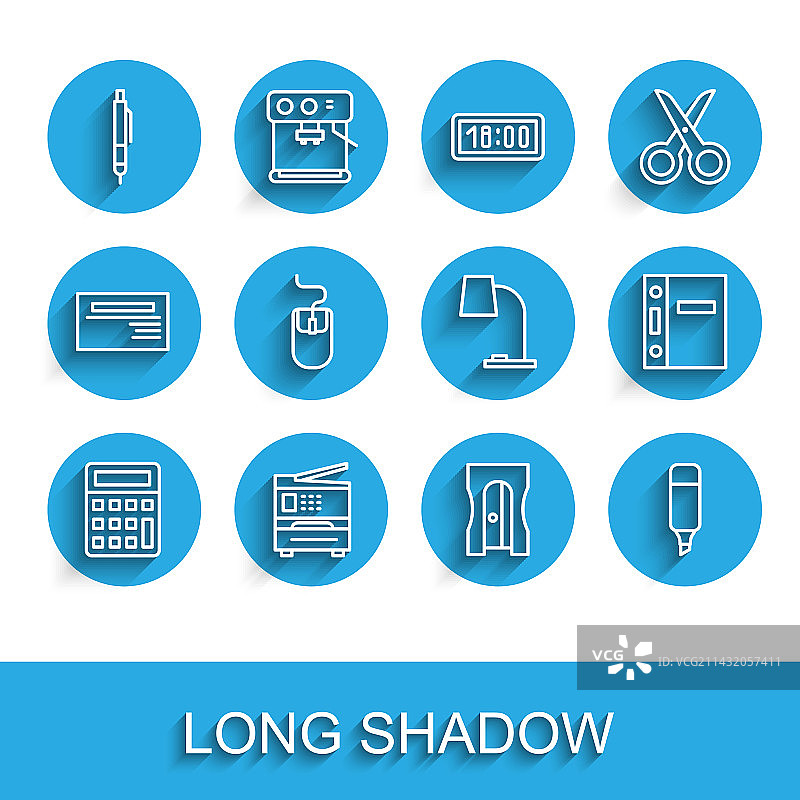线条计算器：打印机、钢笔、铅笔图片素材