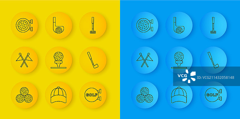 高尔夫球、旗帜和运动俱乐部组合图片素材