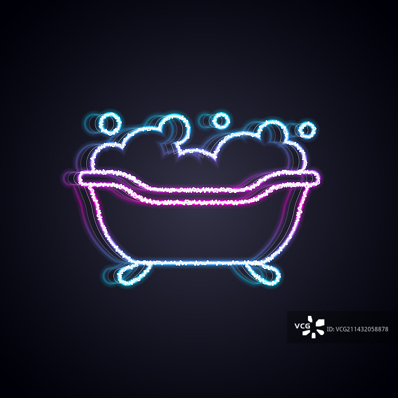 发光霓虹灯线条浴缸与泡沫图标图片素材