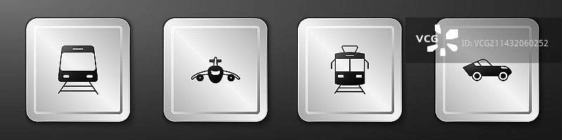 火车、飞机、有轨电车和汽车图标合集图片素材