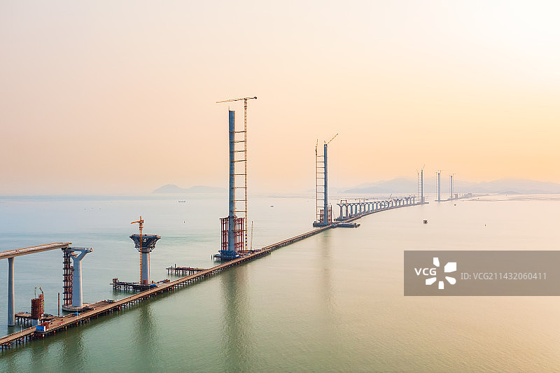 黄茅海跨海通道日落航拍图片素材