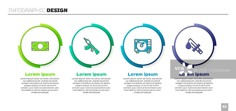 成堆的纸币、现金、冲锋枪和黑胶唱片图片素材