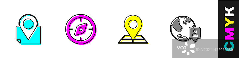 折叠地图、定位标记与指南针图片素材