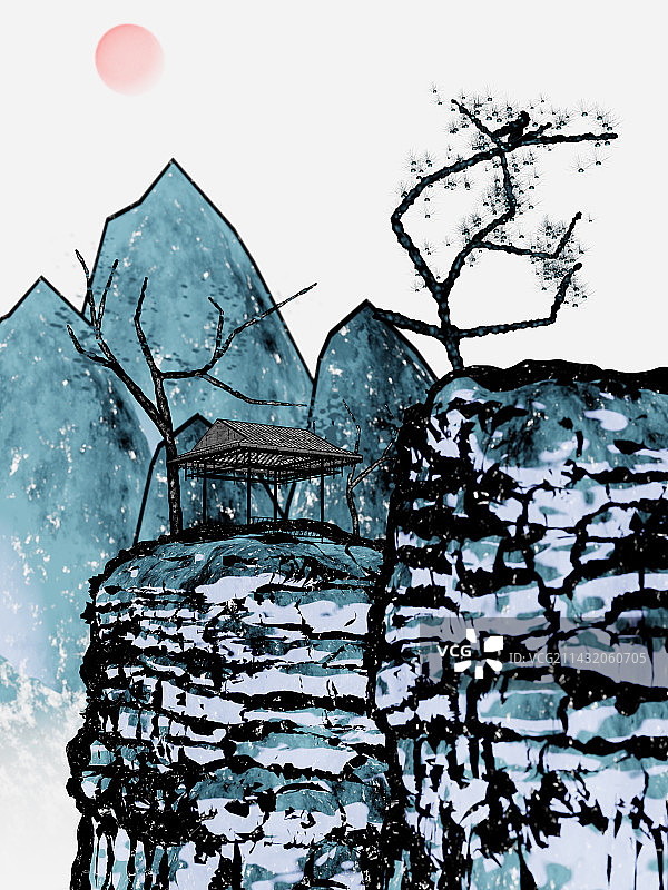 中国风的水墨山水画图片素材