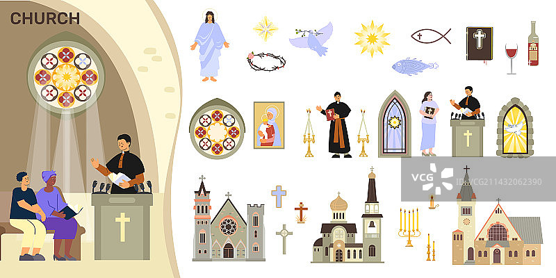 教堂内部图标集图片素材