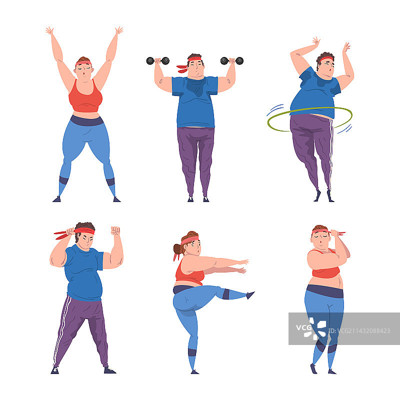 超重男女一起训练图片素材