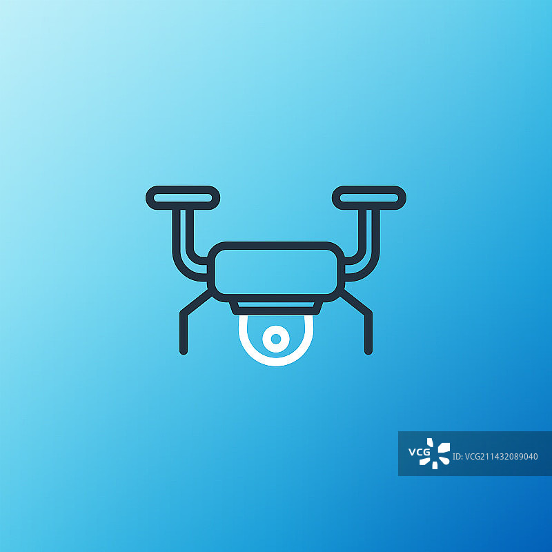 蓝色背景上的飞行无人机线条图标图片素材