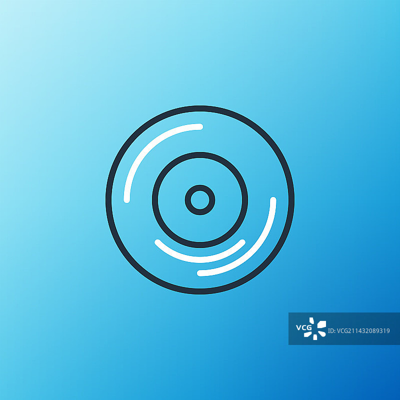 蓝色背景上的线条黑胶唱片图标图片素材