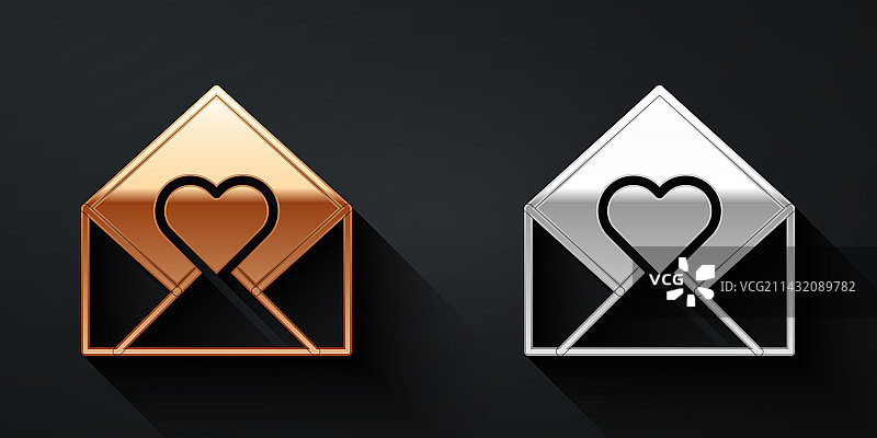 金色和银色情人节爱心信封图标图片素材