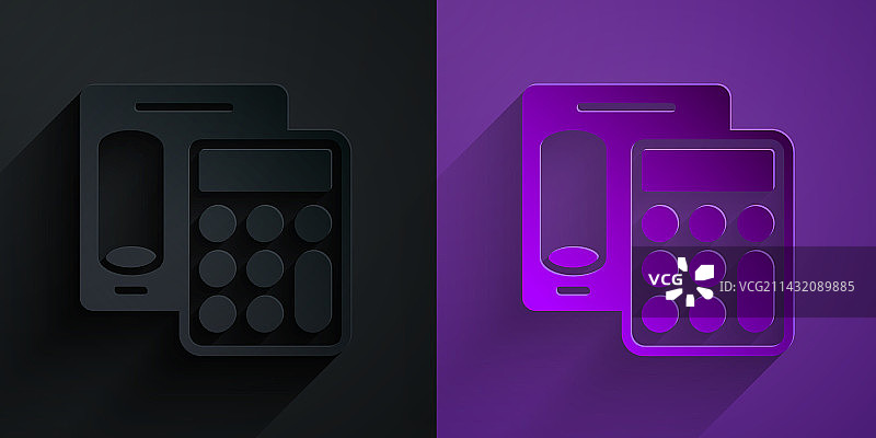 黑色背景上的剪纸计算器图标图片素材