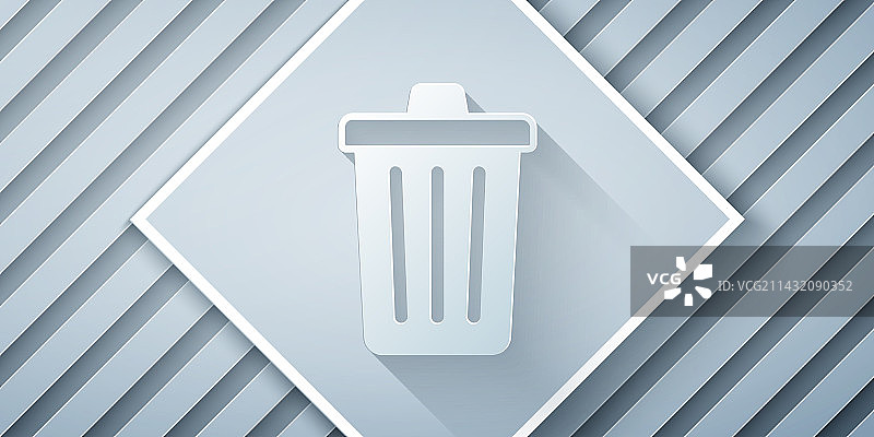 剪纸垃圾桶图标，灰色背景图片素材