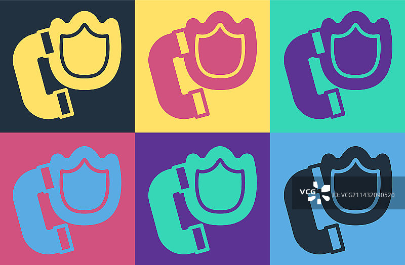 波普艺术风格的带安全盾的电话听筒图片素材