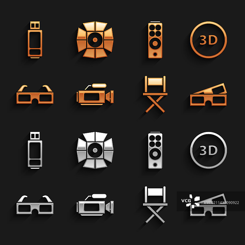 电影摄影机、3D文字与电影眼镜组合图片素材