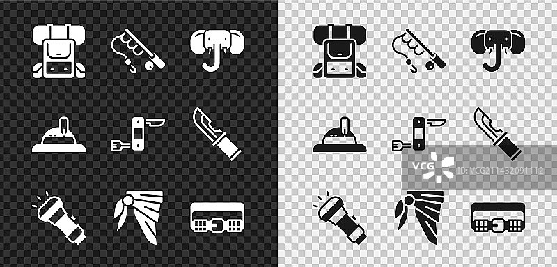 徒步背包钓鱼竿大象套装图片素材