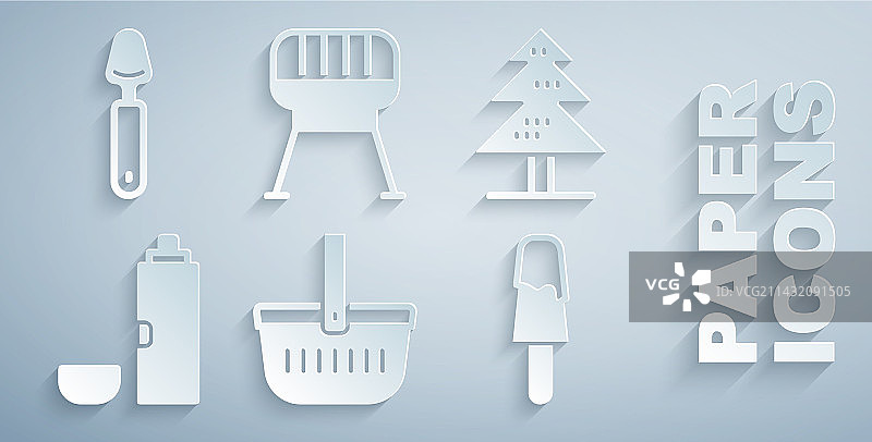 野餐篮、树木、保温瓶和冰块图片素材