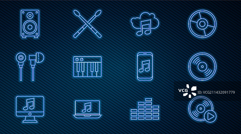 黑胶唱片、音乐流媒体服务等线条元素图片素材