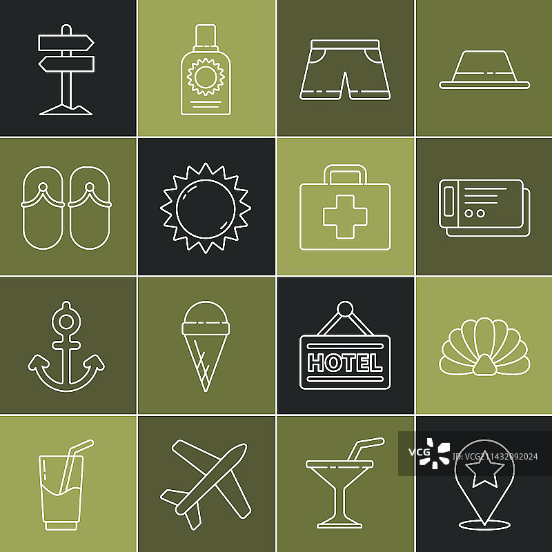 带星星扇贝海螺的地图指针线条素材图片素材