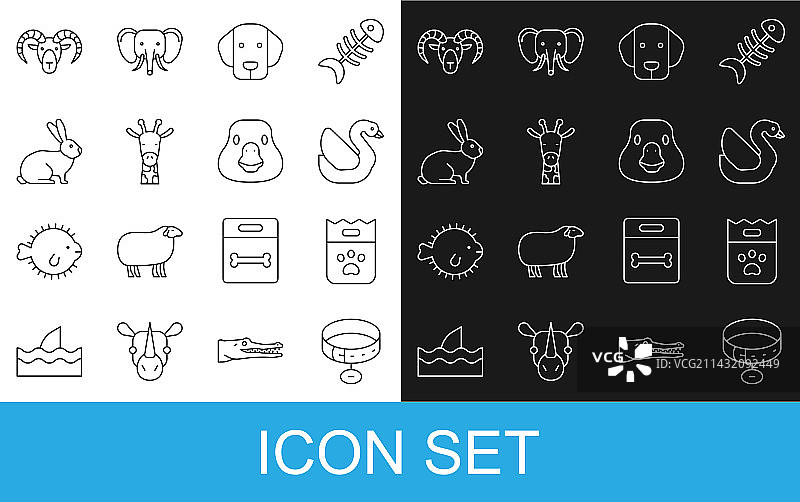 宠物名牌项圈食物袋天鹅线条组合图片素材