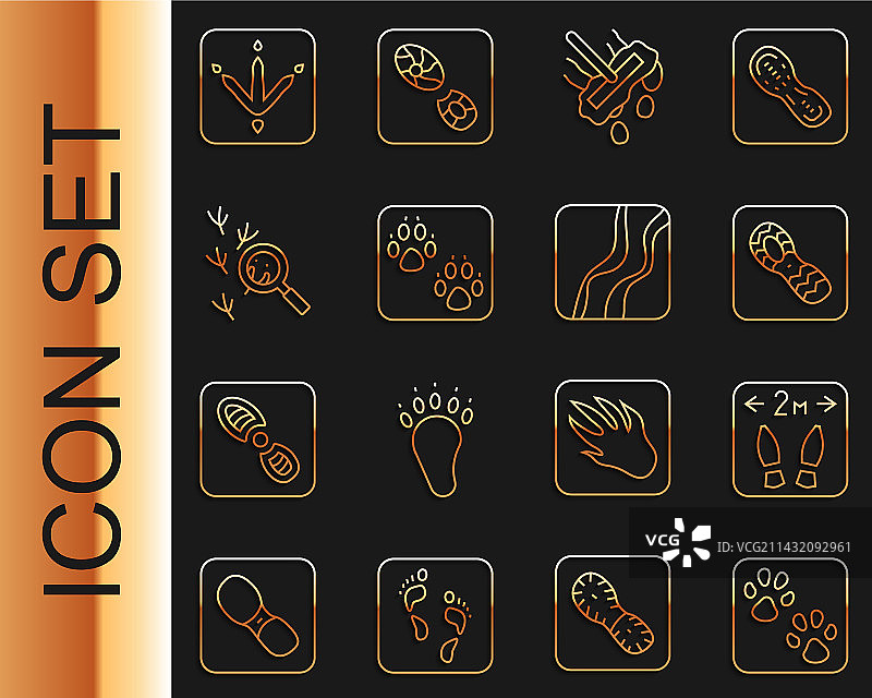 爪印与人类安全距离线条插画图片素材