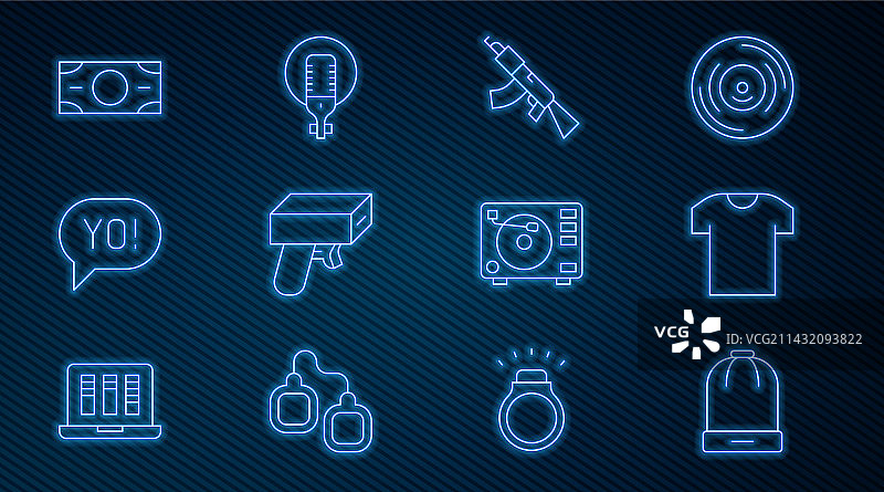 冬季帽子T恤冲锋枪线条组合图片素材