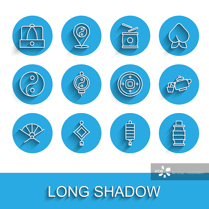 传统纸扇中国风灯笼线条素材图片素材