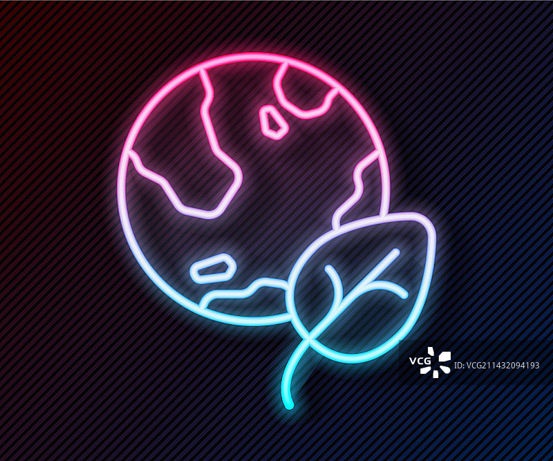 发光霓虹灯地球和树叶图标图片素材