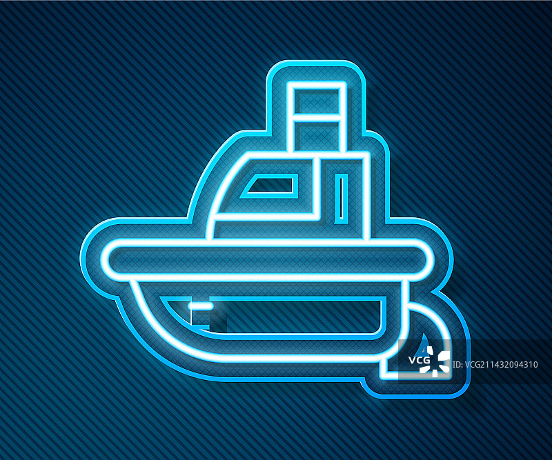 发光的霓虹灯线玩具船图标孤立在蓝色图片素材