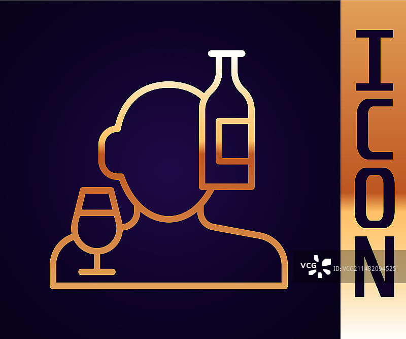 酒精滥用或酒精使用障碍金色线条图标图片素材