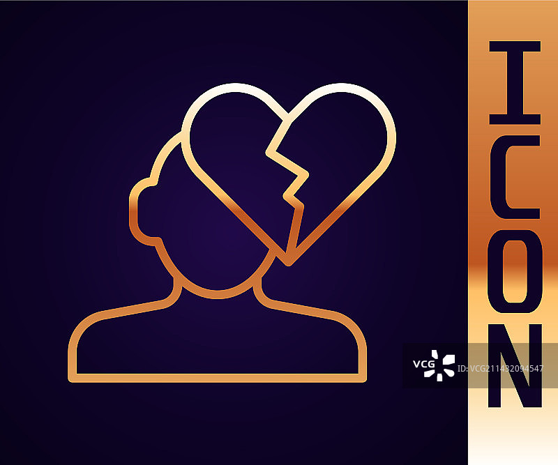金色线条破碎的心或离婚图标图片素材
