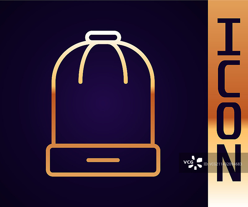 黑色背景上孤立的金色线条冬季帽子图标图片素材