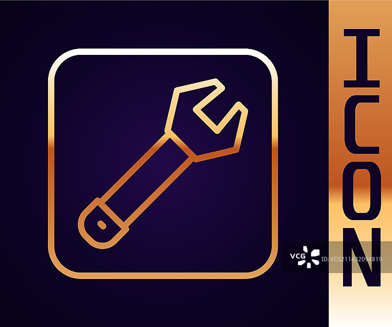 金色扳手图标，黑色背景图片素材