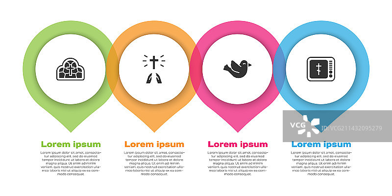 彩色玻璃、祈祷的手与鸽子图片素材