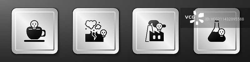 咖啡杯、骷髅头、毒云气体组合图片素材