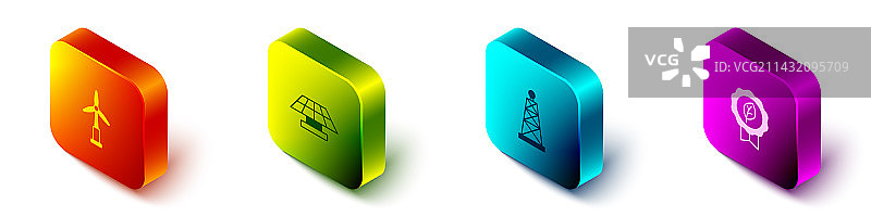 2.5D风力涡轮机太阳能电池板组件图片素材