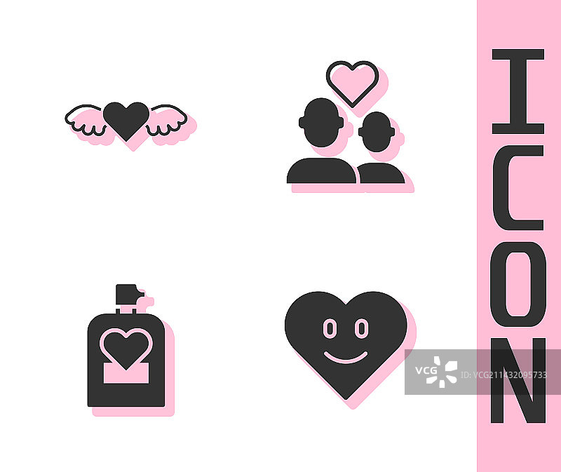 带有翅膀、香水和情侣的心形图案图片素材