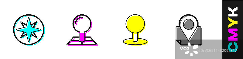 风向玫瑰折叠地图与定位标记图片素材