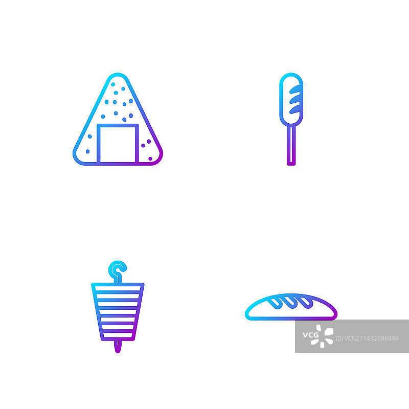 面包、烤肉串与饭团线条插画图片素材