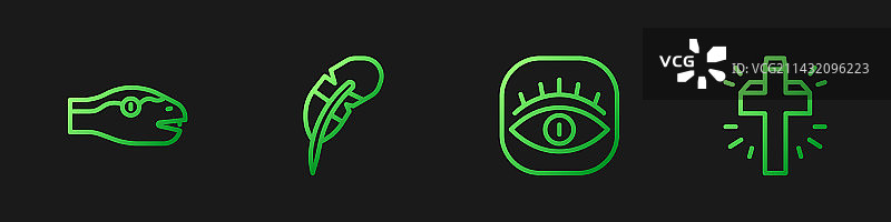 泥瓦匠、蛇、羽毛笔和基督教线条图标图片素材