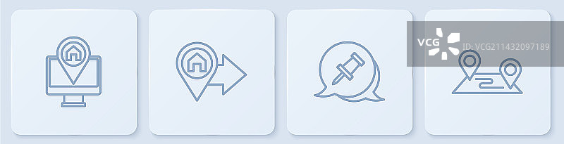 线条显示器地图定位图钉图片素材