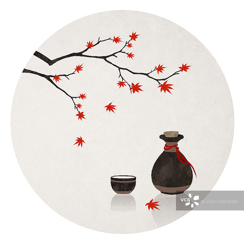 秋天枫叶酒插画图片素材