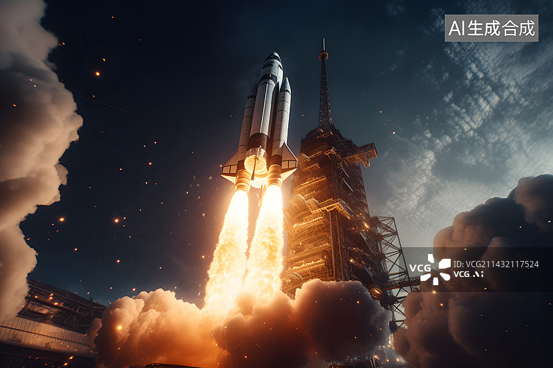 【AI数字艺术】运载火箭在云端发射，宇宙飞船在云中发射背景素材图片素材