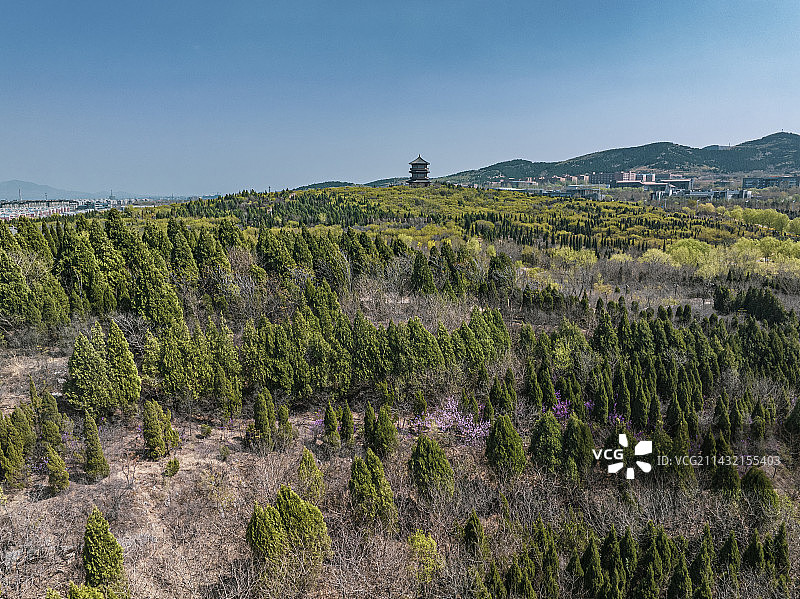 航拍济南章丘东山湿地公园图片素材