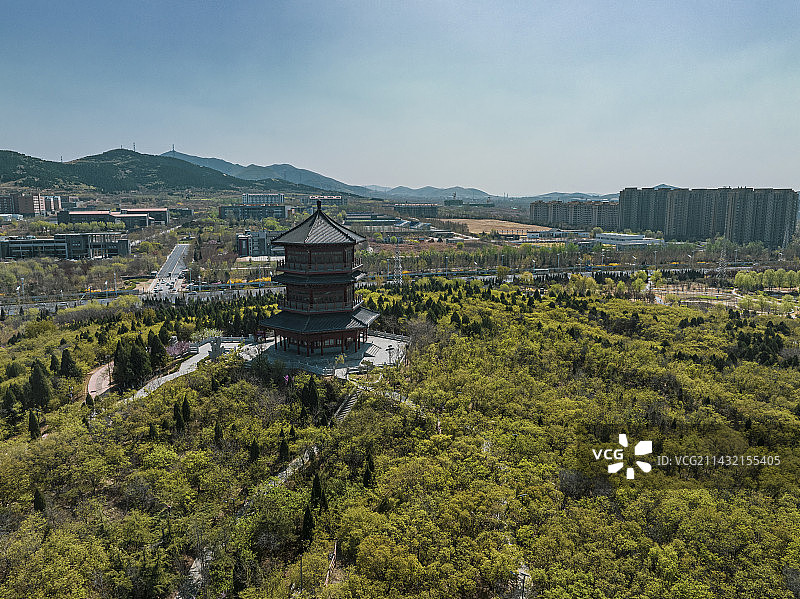 航拍济南章丘东山湿地公园图片素材