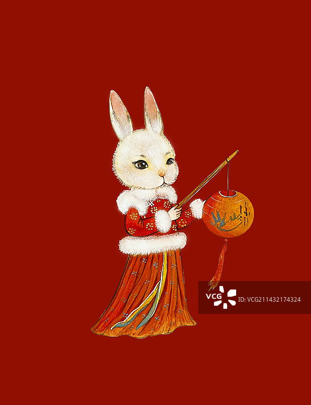 兔年新年提灯笼穿汉服的兔子图片素材