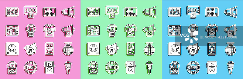 线条麦克风、迪斯科球和扬声器静音图片素材