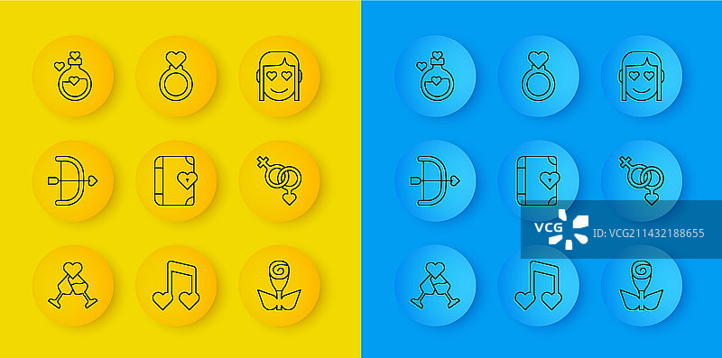 香槟杯、弓箭与爱心线条设计图片素材