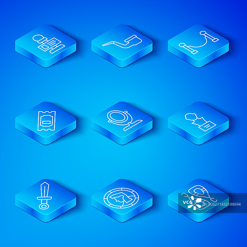 中世纪剑圆形化妆镜线条组合图片素材