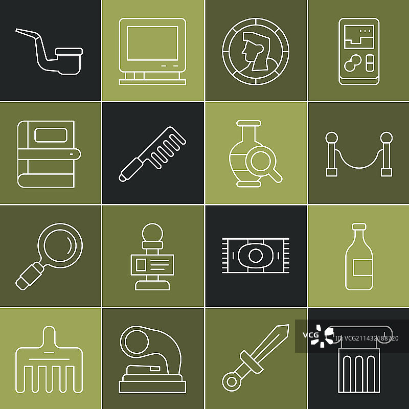 古代柱子、葡萄酒瓶、绳索线性组合图片素材