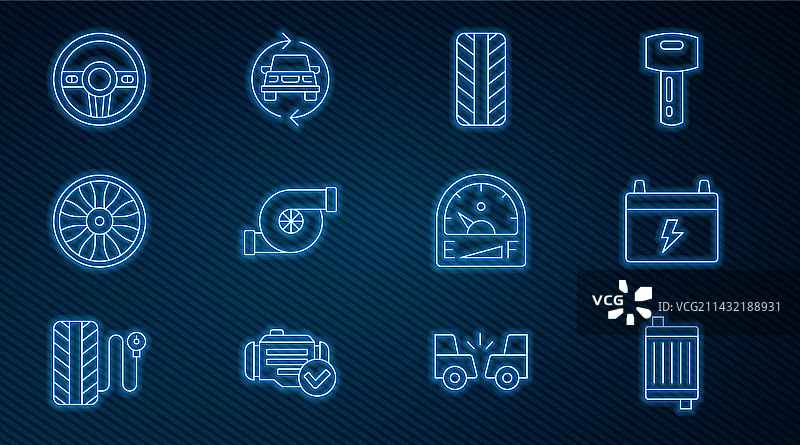 汽车散热器冷却系统和蓄电池线条组合图片素材